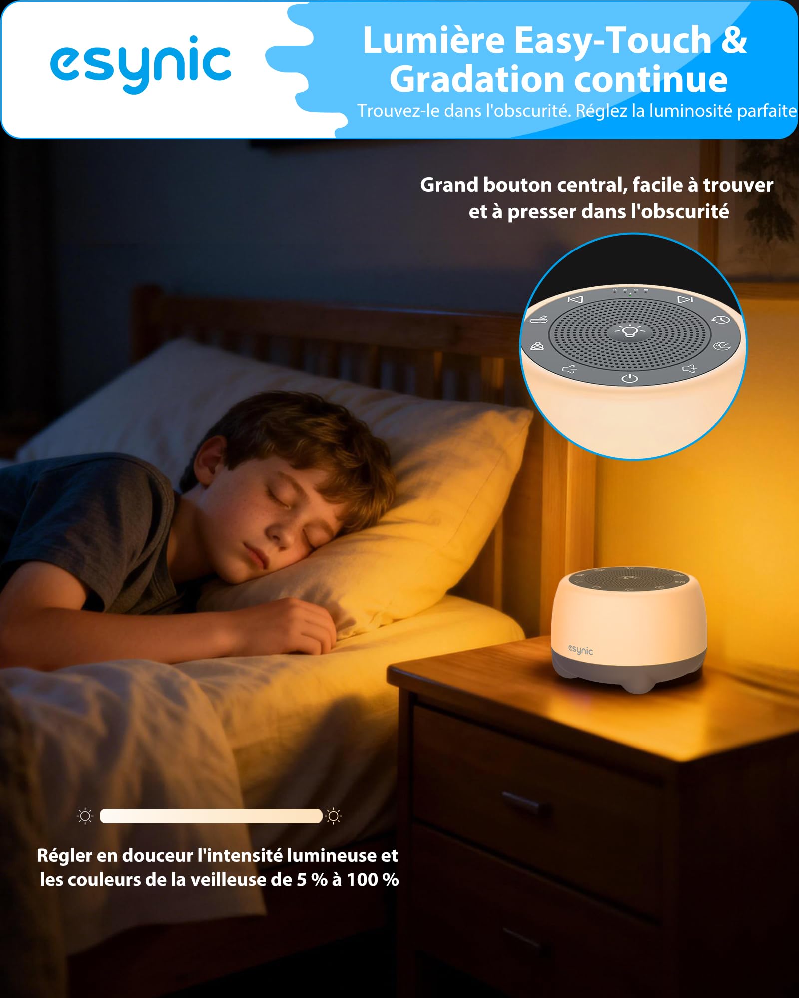 eSynic Machine à Bruit Blanc Bébés Adultes 38 Sons Apaisants Bol de Chantant Tibétain Rechargeable 8 Sons de Bol Volume Couleur Réglable Fonctions Mémoire Minuterie pour Sommeil Yoga Gestion du Stress