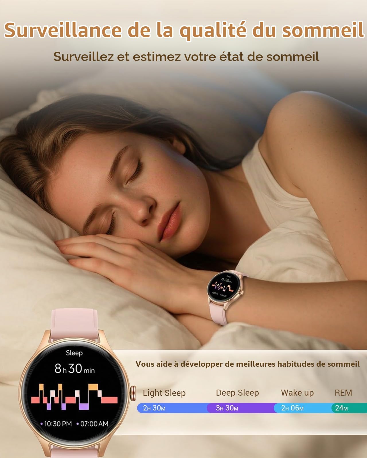Fitpolo Montre Connectée Femme avec Appel Bluetooth, 1,27" Écran Tactile Smartwatch, Moniteur de Fréquence Cardiaque/SpO2/Sommeil, Montre de Sport 110+ Modes Etanchéité IP68, pour iOS et Android Rose