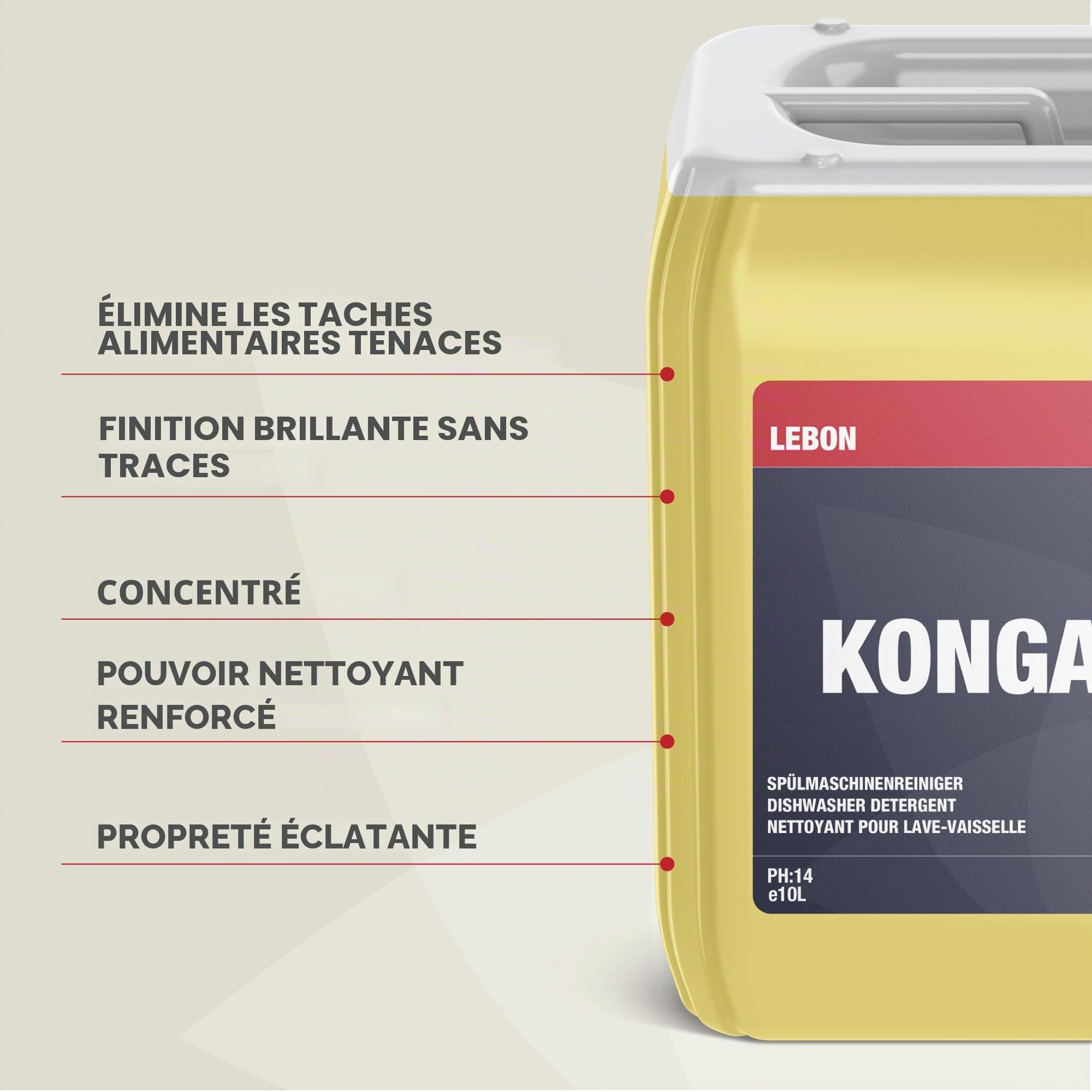 Konga Clean Dish – Nettoyant liquide pour lave-vaisselle professionnel avec dosage automatique (10 litres)