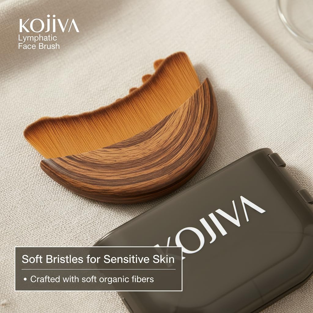Kojiva Lymphatic Face Brush,Kojiva Face Brush,Dry Soft Organic Reduce Puffiness Improve Skin & Radiance Relieve Fatigue - Ergonomic Design for Daily Skin.(1pc) - 4