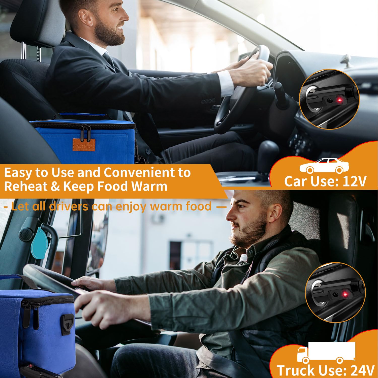 Fiambrera eléctrica portátil para horno, calentador de alimentos – 12 V/24 V 2 en 1 calentador de alimentos para coche, fiambrera térmica para adultos, cocinar, recalentar y mantener las comidas 2