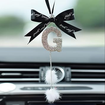 INEBIZ Bling G Car Charm Pendant Letter Hanging Ornament for Rear View Mirror Decoration G