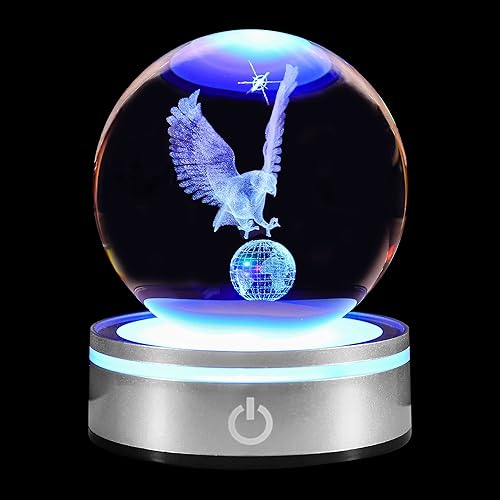 Miniatura 9 de Bola de cristal 3D de medusa con luz LED, base única, lámpara de figuritas grabadas con láser, luz nocturna para regalos de niños, amantes