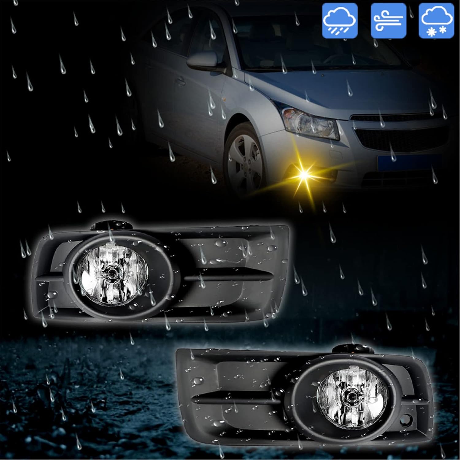 WFLNHB Fog Lights Assembly Replacement for 2010-2014 Chevy Cruze with Bulbs & Harness Switch Kit Driving Lamps Fog Lights Driver and Passenger Side