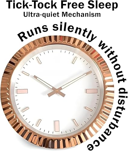 Miniatura 3 de Reloj de pared de oro rosa de 14 pulgadas con esfera blanca, funciona con pilas, cuarzo silencioso sin tictac, decoración analógica moderna para el