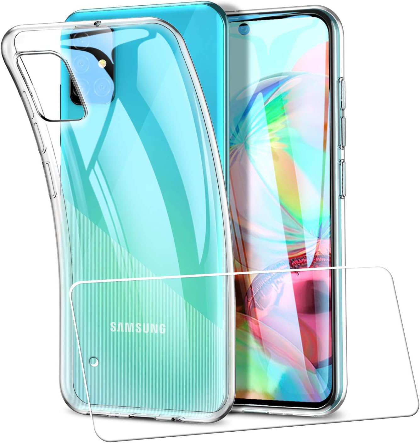AILRINNI for Samsung A71 Phone Case, Clear TPU Silicone Protective Cover Case + [Max Coverage] 9H HD Tempered Glass Screen Protector for Samsung Galaxy A71, Clear