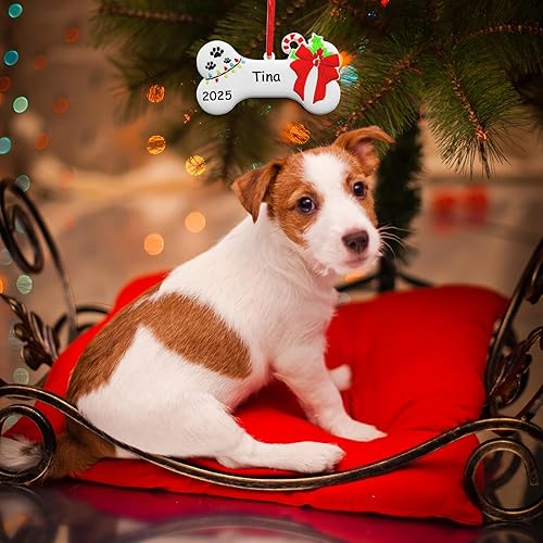 Miniatura 7 de Adorno de Navidad de hueso de perro 2023, decoración colgante personalizada para cachorros, perros, regalo para colgar en el primer árbol de
