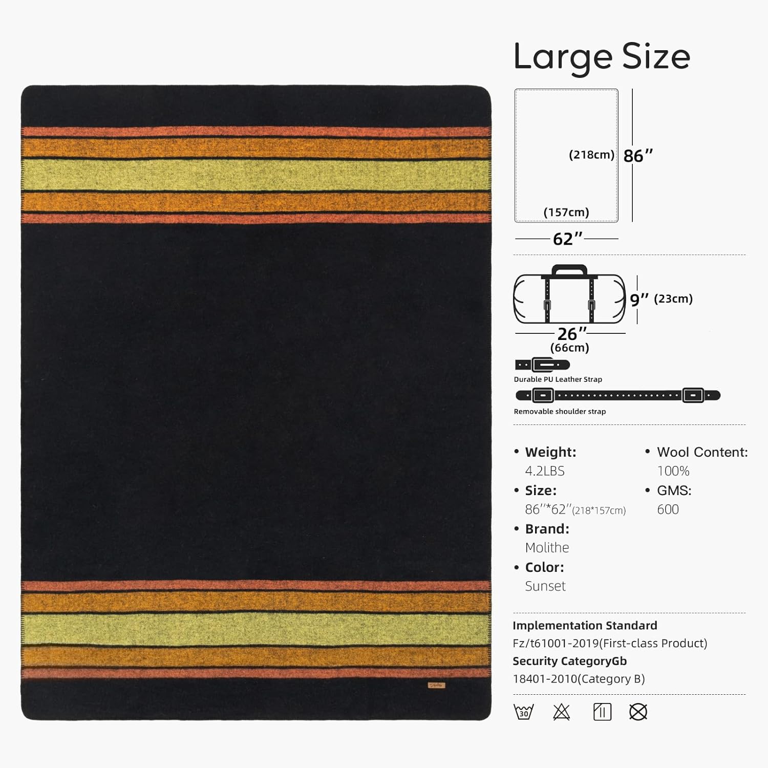 100% Wool Blanket, 62" x 86", Warm, Thick, Washable, Military Wool Blanket, Great for Camping, Outdoors, Sporting Events, Survival Kits - Image 6