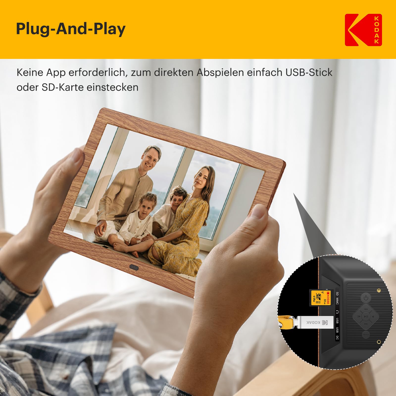 KODAK Digitaler Bilderrahmen 8 Zoll 1280x800 IPS-Bildschirm 178° Betrachtungswinkel USB SD-Karte Fernbedienung