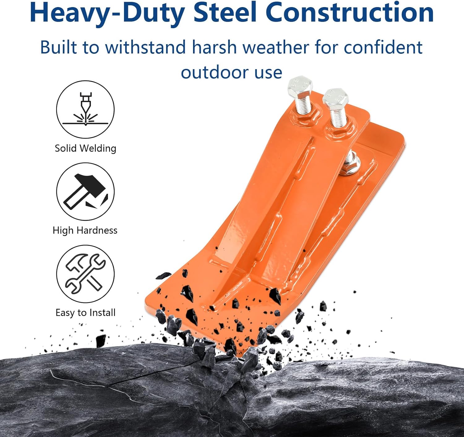 Tractor Bucket Protector, 2Pcs Turf Tamer Skid Device Thickness 3/8", Edge Tamer Anti-Skid Device with Double Hexagon Lock Nuts and Bolts, for Snow, Leaves Removal & Spreading Gravel, Orange