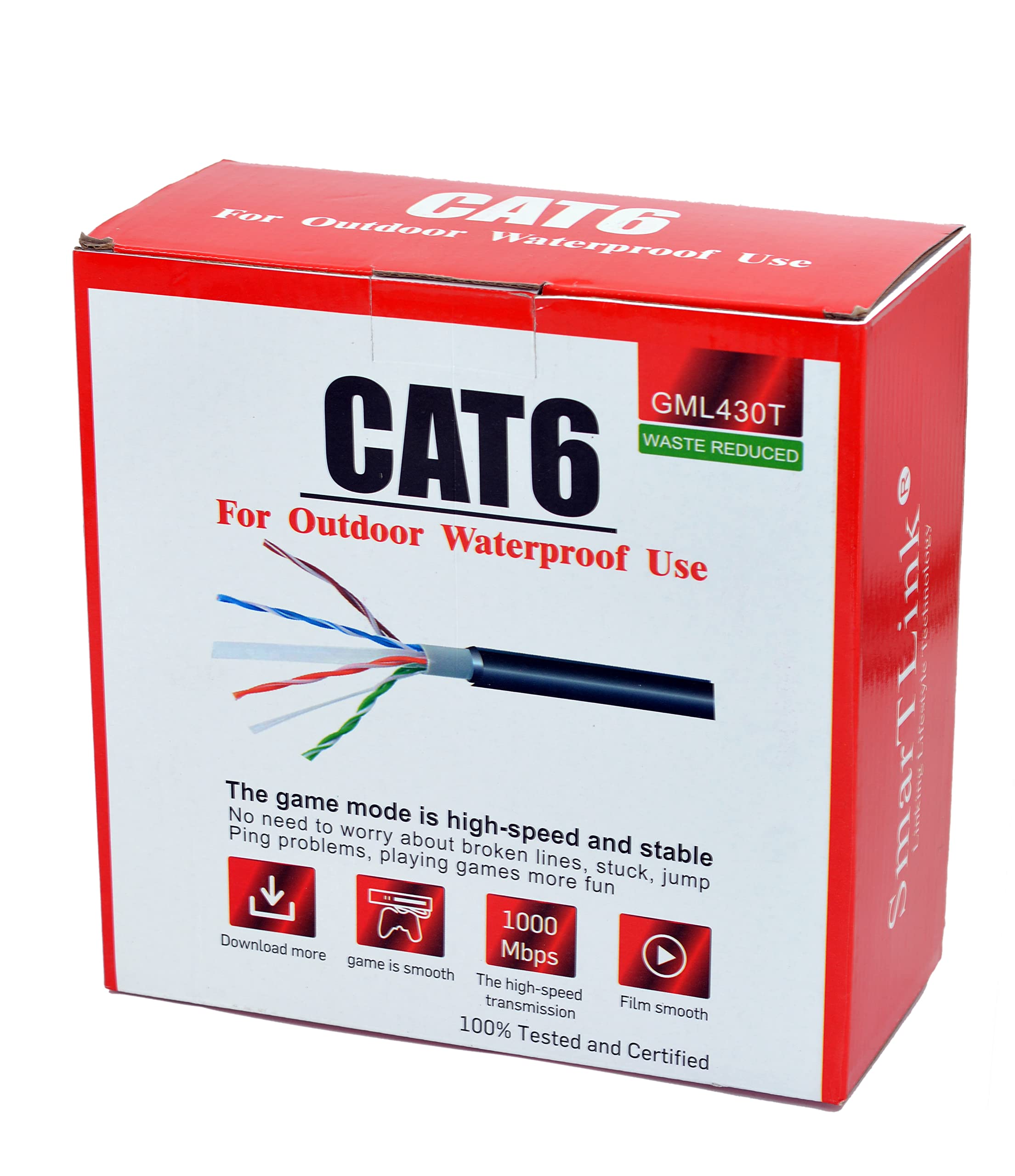 SmarTLink Cat6 Ethernet Outdoor Cable 30m, UTP, LAN Cable, Network Cable, Ethernet Cord with RJ45 Connectors, for Outdoor Waterproof Use-BLACK