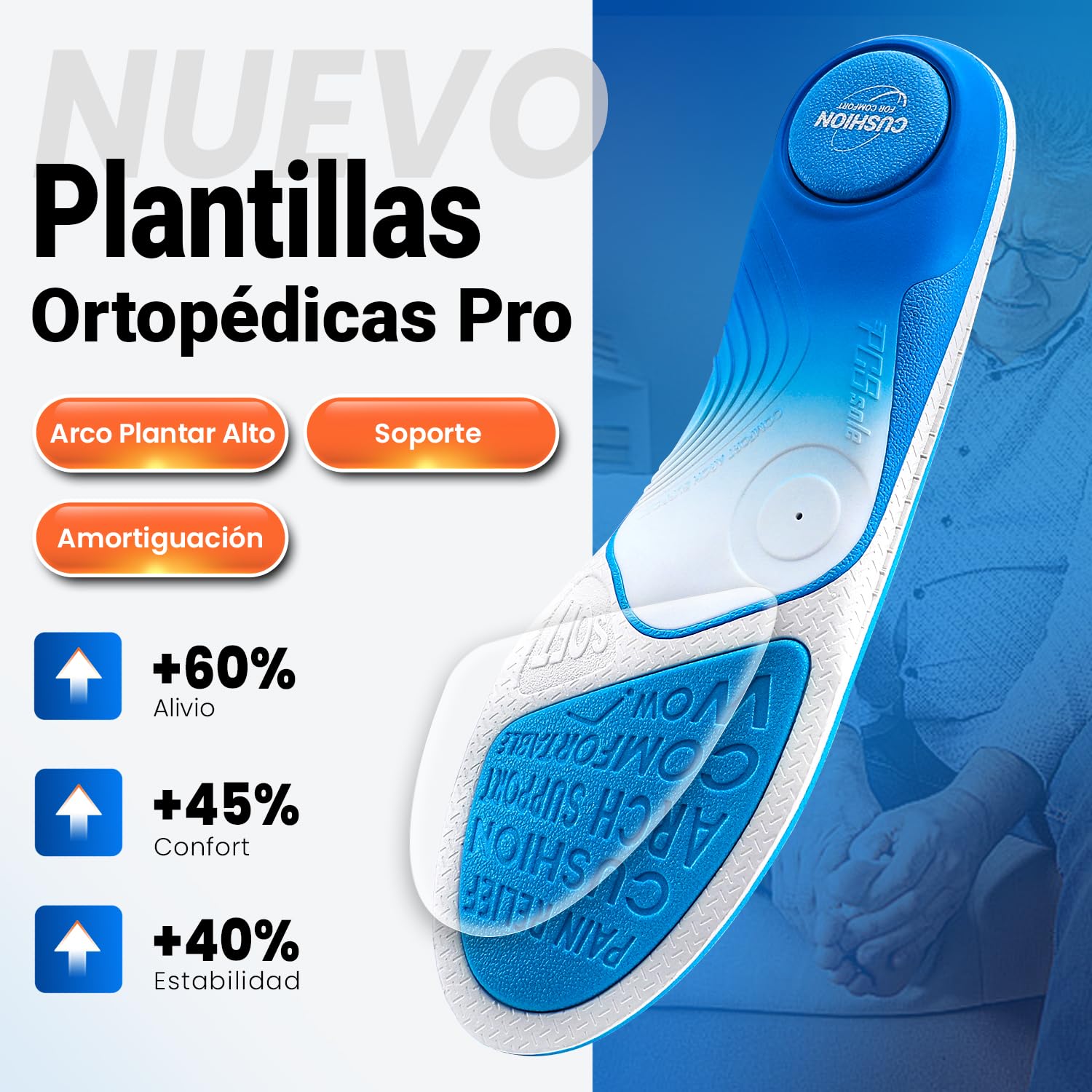PCSsole Plantillas Ortopédicas Gen 2 | Para Espolón Calcáneo, Pie Plano & Molestias en los Pies | Ideal para Jornadas Enteras de Pie - 3