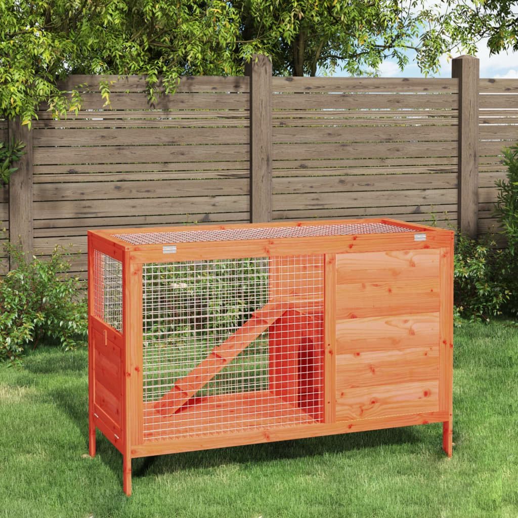 Spacious Two-Tier Solid Pine Wood Rabbit Hutch - Weatherproof Bunny Cage for Rabbits, Guinea Pigs & Ducks - Adjustable Levels, Indoor & Outdoor Use, Brown Rectangular Design