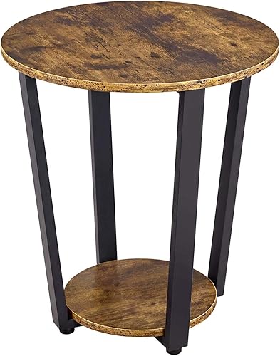 Topeakmart Mesa auxiliar industrial con estante de almacenamiento, mesa redonda pequeña con estante de almacenamiento, mesa auxiliar de metal para