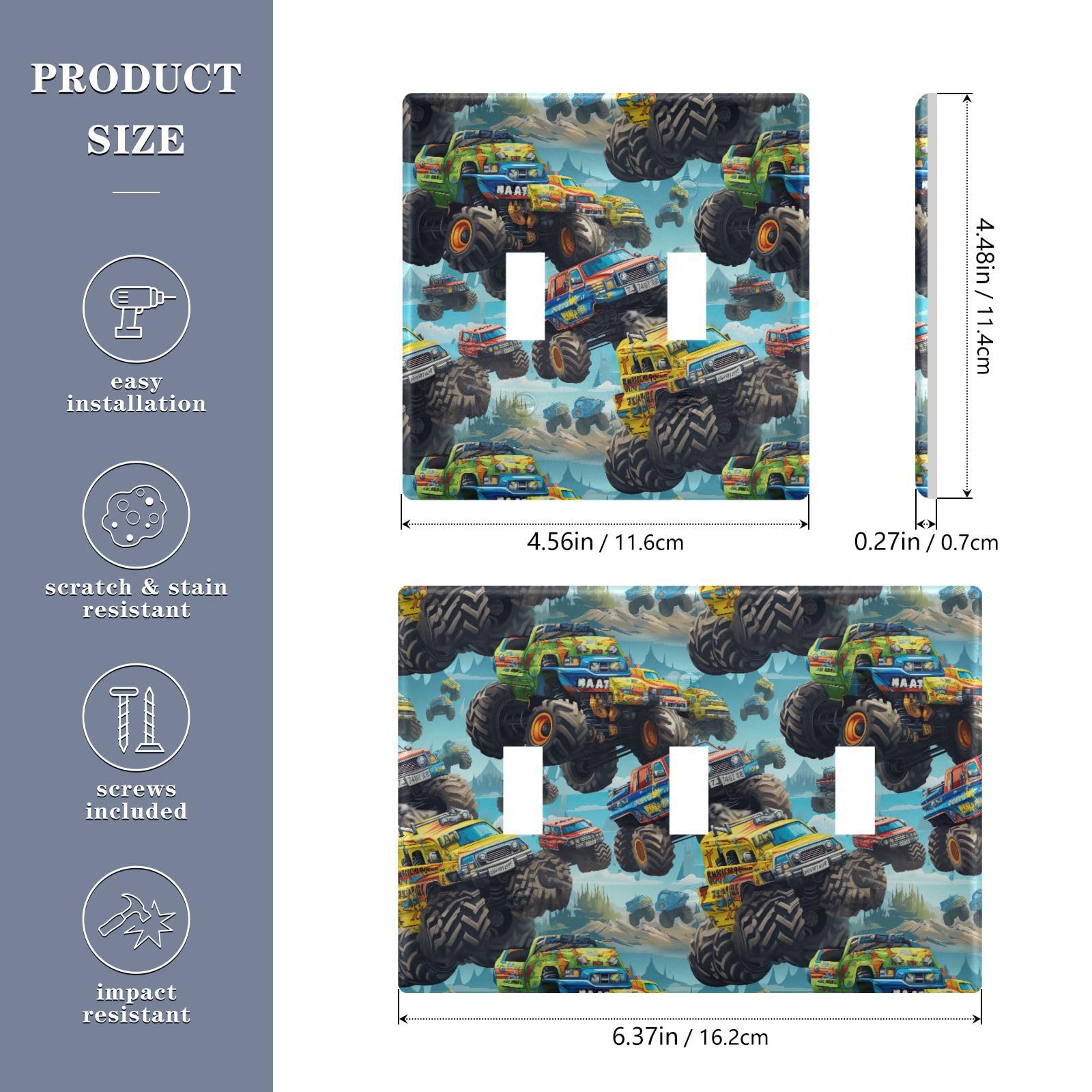 UMIRIKO Monster Truck Light Switch Cover Plate Covers Decorative Double Toggle Home Decor 202a8591