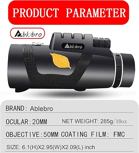 Miniatura 8 de Telescopio monocular, alta potencia de 12 x 50 pulgadas, alcance de prisma de mano con soporte para teléfono inteligente para adultos BAK4 FMC