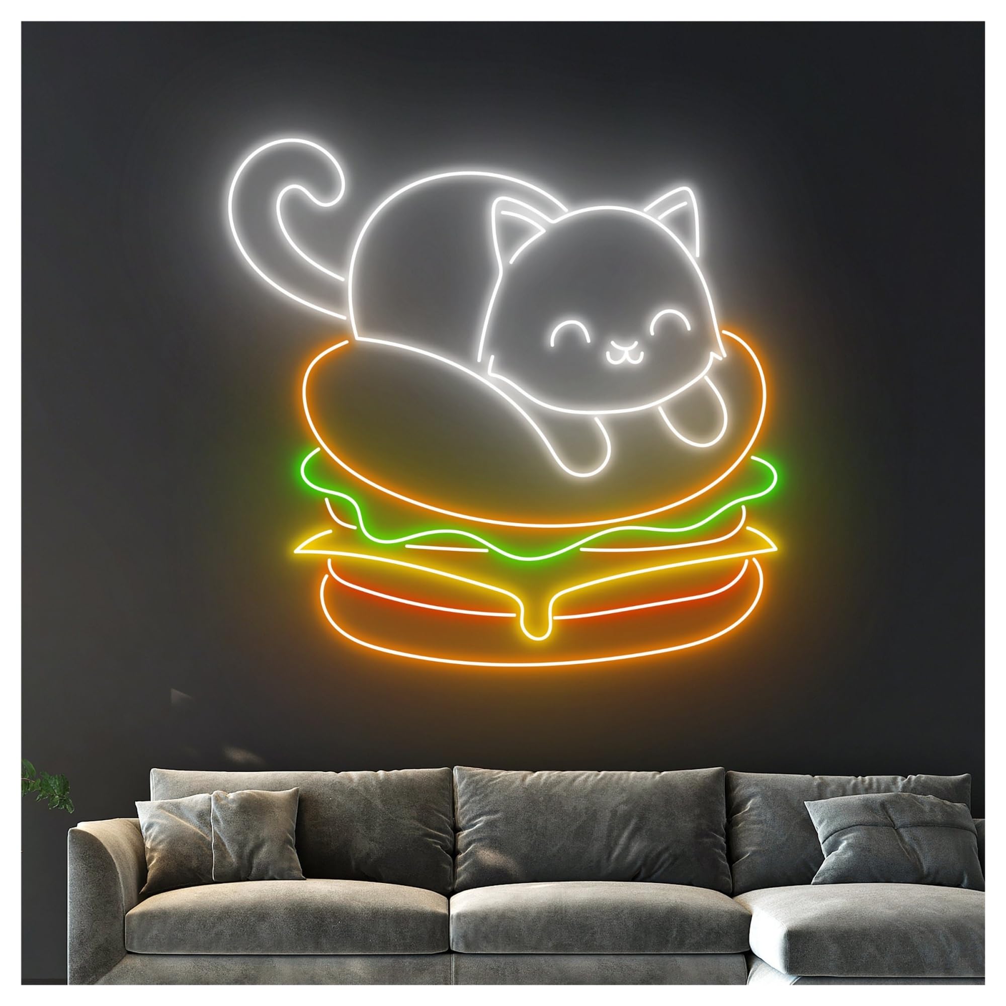 Wiszące neony artystyczne Neonowa Tablica Z Napisem "Buger Cat" Do Restauracji, Kuchni, Sklepu, Witryny Sklepowej, Wejście Firmy, 58cm