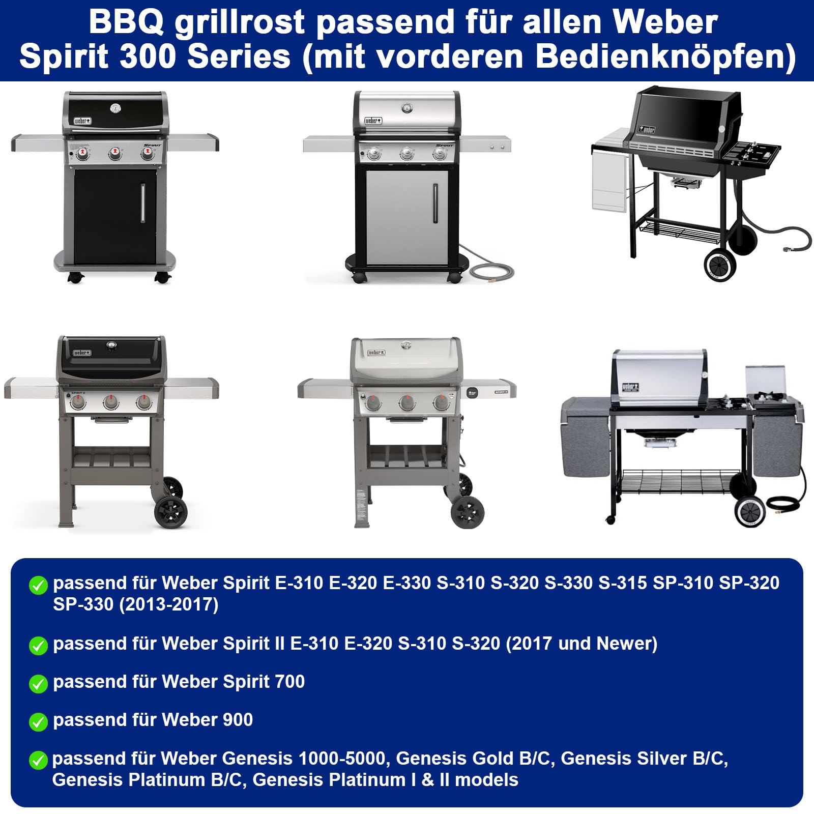 44,5CM Gusseisen Grillrost mit Abnehmbarem Rundem Zubehör für Weber Spirit I & II 300 Series, Spirit E/S 310 320 330, Spirit 700, Platinum B/C, Genesis 1000-3500, Gourmet BBQ Rost System 8847