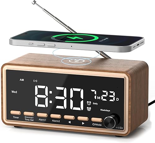 WamGra Reloj despertador digital para dormitorios, radio FM y máquina de sonido de ruido blanco con temporizador, altavoz Bluetooth, reloj