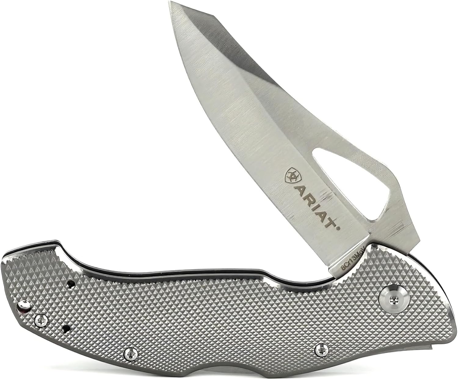 ARIAT Engraved Shield Text Logo Smooth Blade Folding Knife, Grey, 3" Blade (Medium)