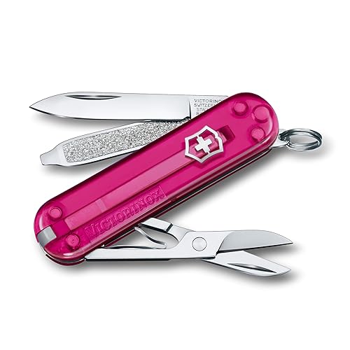 Victorinox Classic SD Swiss Army Knife, Compact, 7 Functions, Swiss Made Pocket Knife with Small Blade, Screwdriver and Key Ring - Cupcake Dream (Pink Translucent)