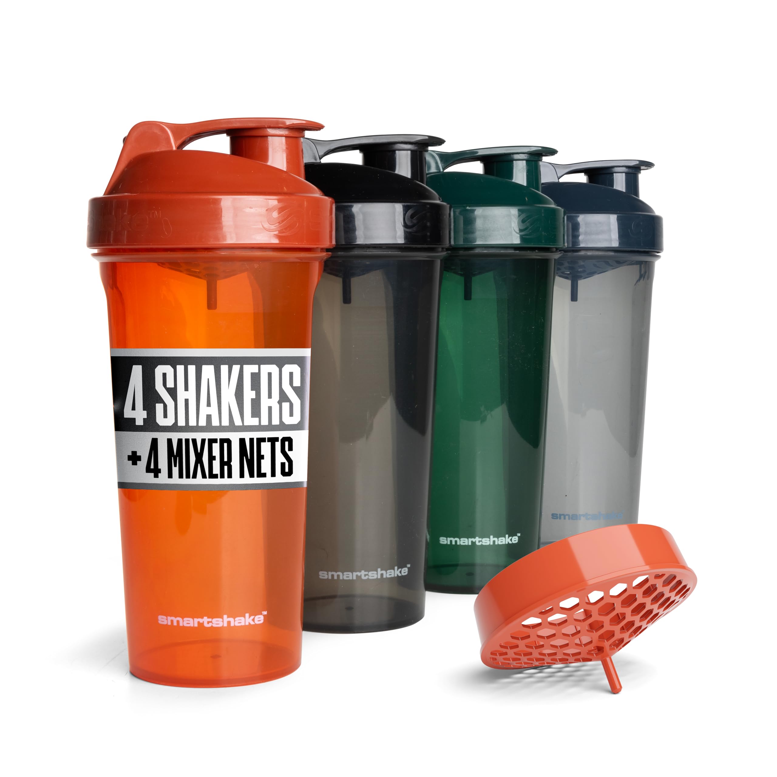 Smartshake Lite Lot de 4 bouteilles shaker protéinées de 800 ml, mélange silencieux, anti-fuite, durable, sans BPA, passe au lave-vaisselle, nature
