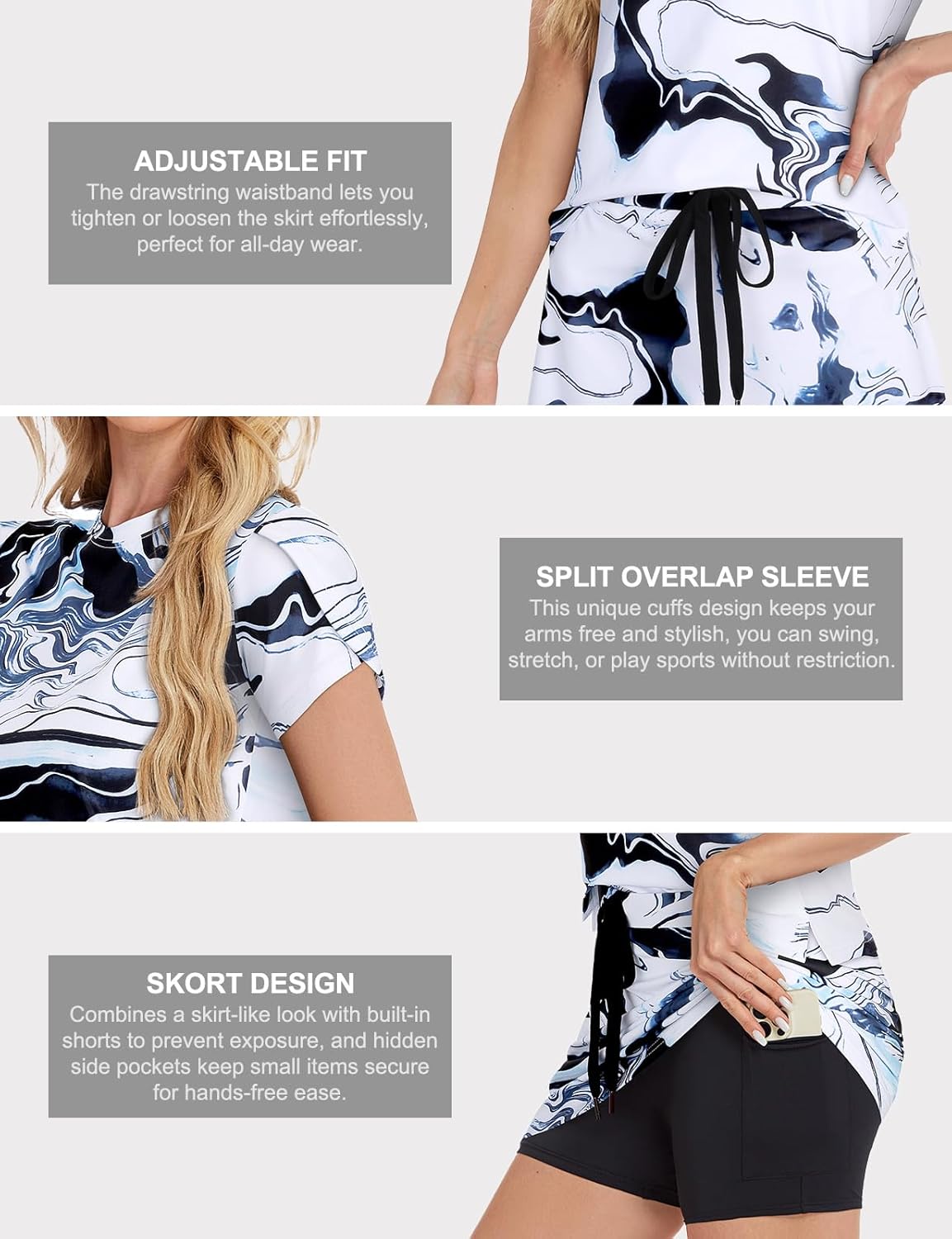 Two Piece Skirt Set for Women Overlap Sleeves Tennis Outfits with Short Skorts Lounge Matching Sweatsuits S-2XL - Image 7