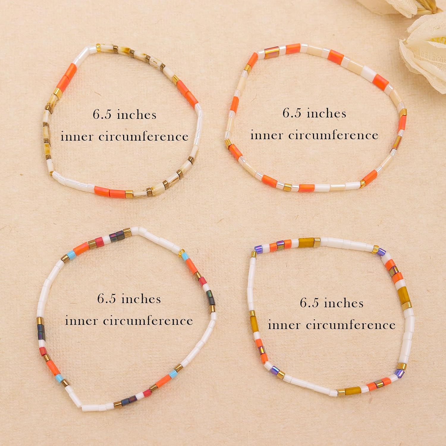 Tila Flat Beaded Bracelets Set for Women, 4Pcs Trendy Miyuki Glass Stack Beads Stretch Bracelet Outfit Accessories Jewelry Gift. - Image 3