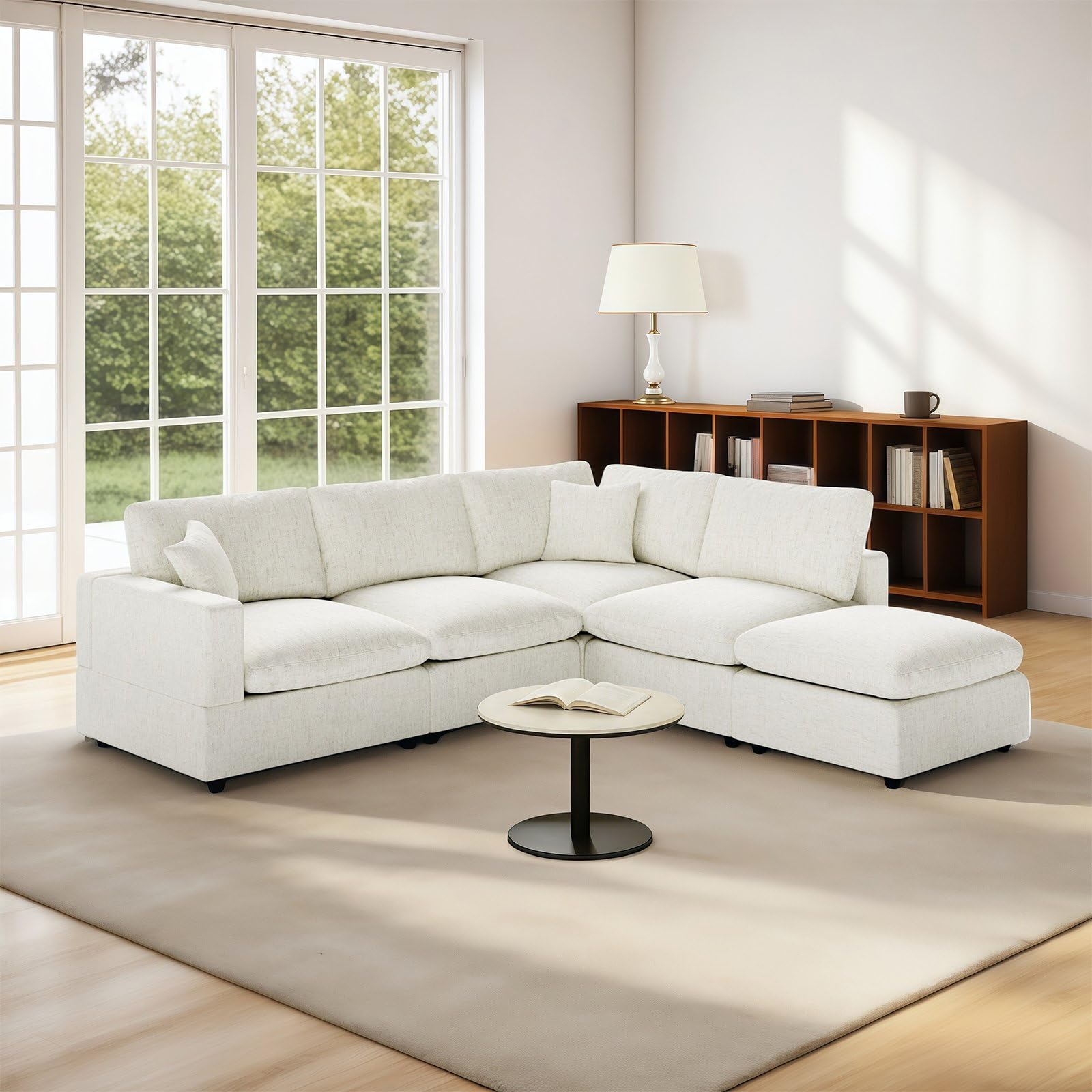 Oversize Modular Sectional Sofa,5 Seater Filled-Down Modern Cloud Sectional Couch,Detachable Couch Cushion Covers,V-Shape Cozy Sofa for Living Room