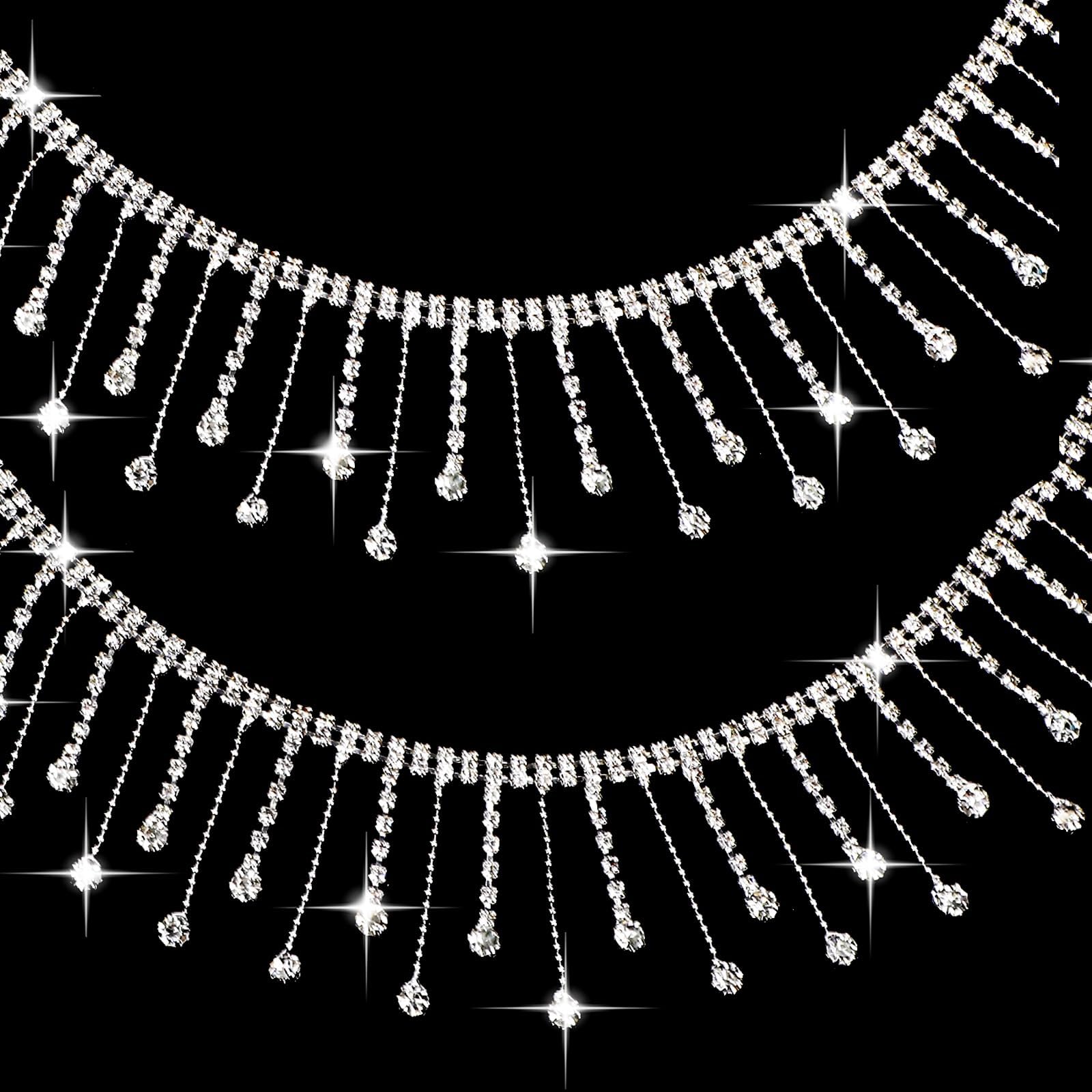 FOIMAS 2 Yard Rhinestone Trim Fringe Rhinestone Ribbon Tassel Chain Irregular Diamond Crystal Beaded Fringe Belt for DIY Sewing Clothing Craft Wedding Accessories Decoration