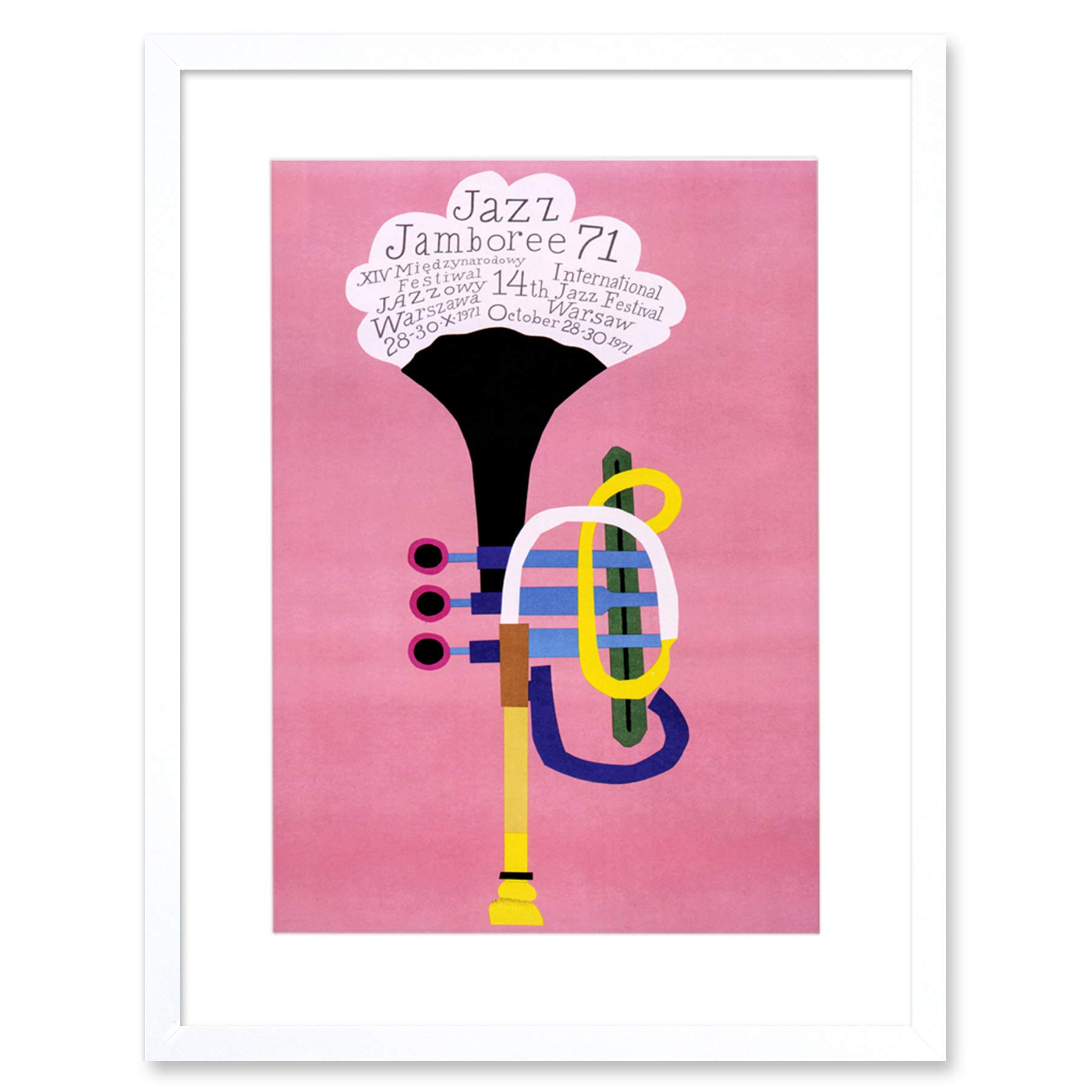 Wee Blue Coo Exhibition Jazz Poland Trumpet Abstract Artwork Framed Wall Art Print 12X16 Inch