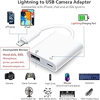 Vista 2 de Adaptador Lightning a USB para cámara para iPhone con puerto de carga Lightning Cable OTG USB 3.0 hembra Teclado Mouse Sin soporte para USB C, SSD