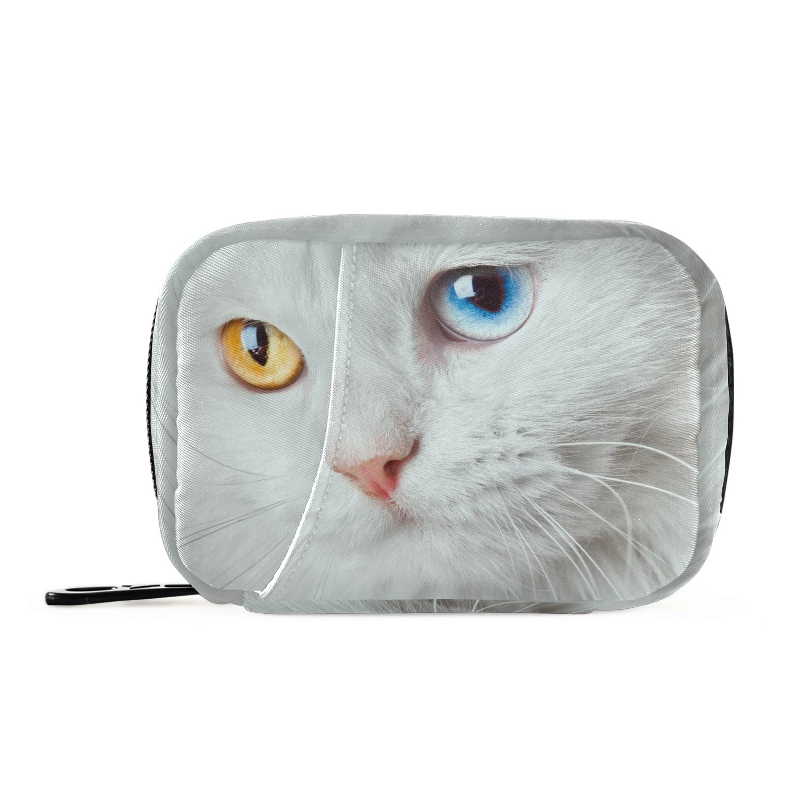 Naanle Yellow and Blue Pupil Cat Pill Box 7 Day Pill Case Travel Pill Organizer Bag with Zipper Pill Holder Portable Weekly Case Compact Size for Vitamin Supplement