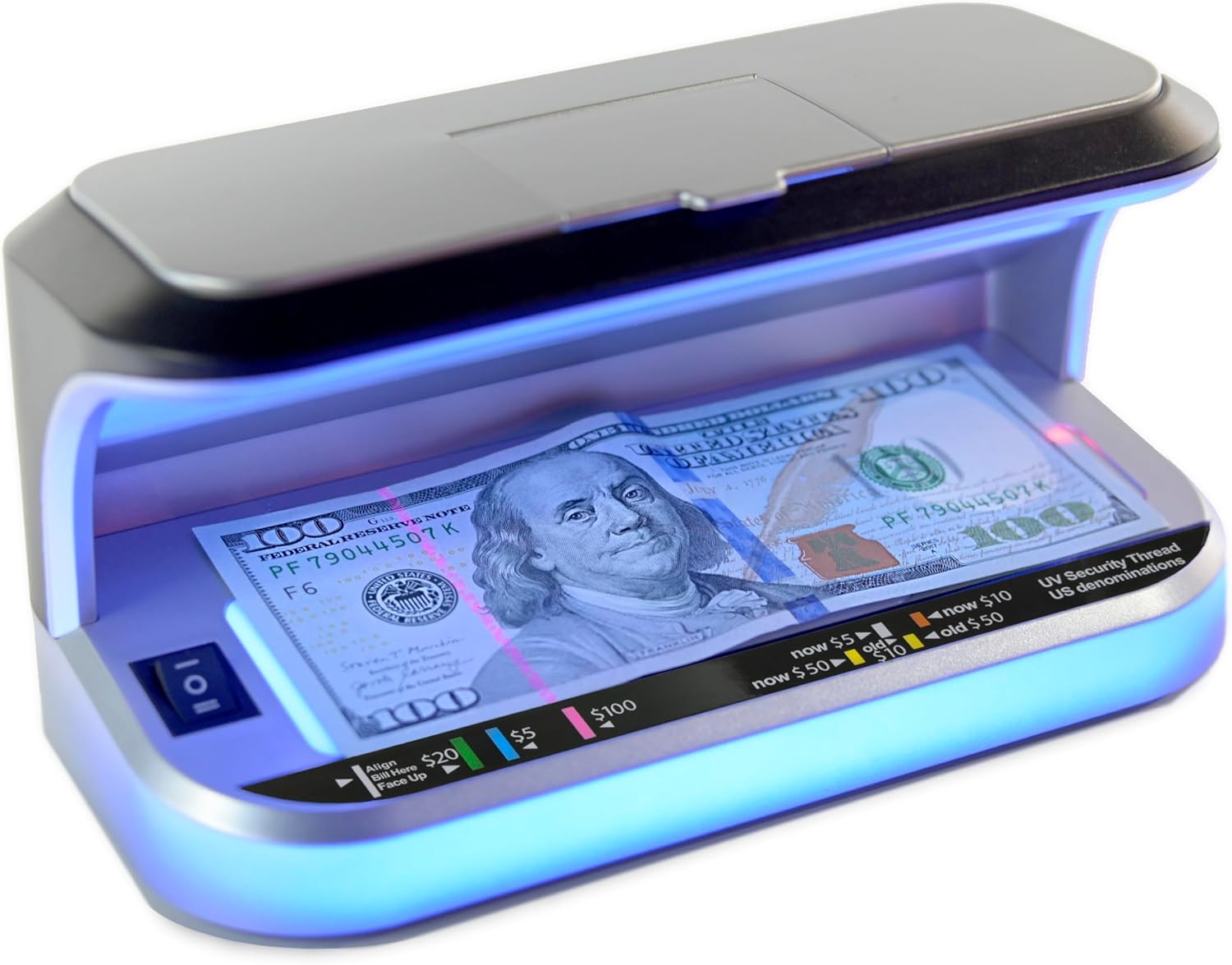 K440 Ultraviolet Counterfeit Bill Detector, Magnetic Ink Sensor, Backlight for Watermark Detection, Built-in Magnifier for Money, Credit Cards and IDs