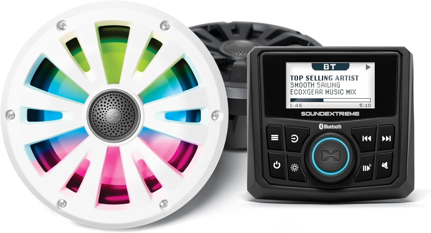 SoundExtreme by ECOXGEAR Marine AM/FM Stereo Receiver 200-Watt Waterproof Bluetooth Powersports with 6.5-inch Wired Speakers Kit (Gauge Style)