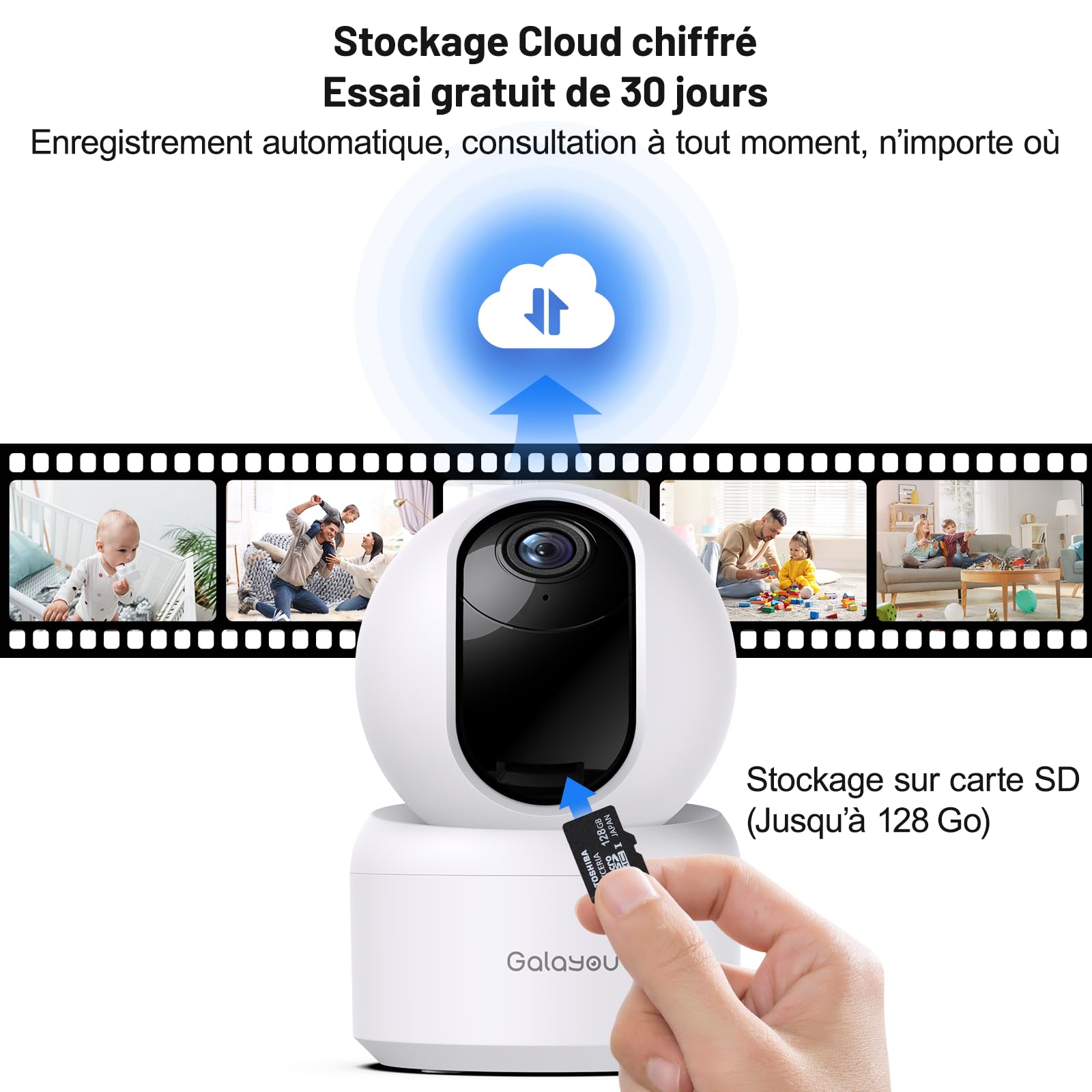 GALAYOU 2K(3MP) Camera Surveillance WiFi Intérieure - Caméra Interieur Maison 360°, Détection Humaine AI, Suivi Intelligent pour Bebe/Chien/Chat/Animaux, Alerte Instantanée G2 (Lot de 2)
