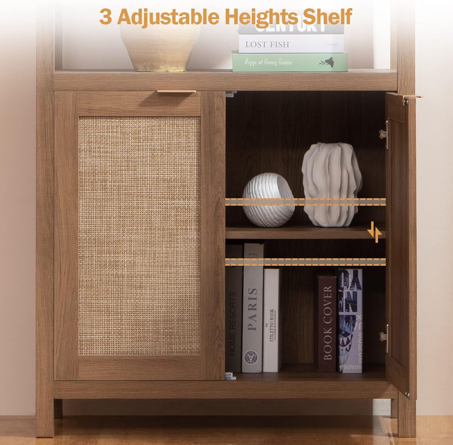 SICOTAS Bookshelf 5 Tier Book Shelf Rattan Boho 71" Tall Bookcase with Doors Storage Shelves Large Bookshelves Farmhouse Bookcases Library Book Case for Living Room Bedroom Home Office Kitchen | Book Shelf, Bookcase, Storage Shelves, Large Bookshelves, Bookcases, Library Book Case
