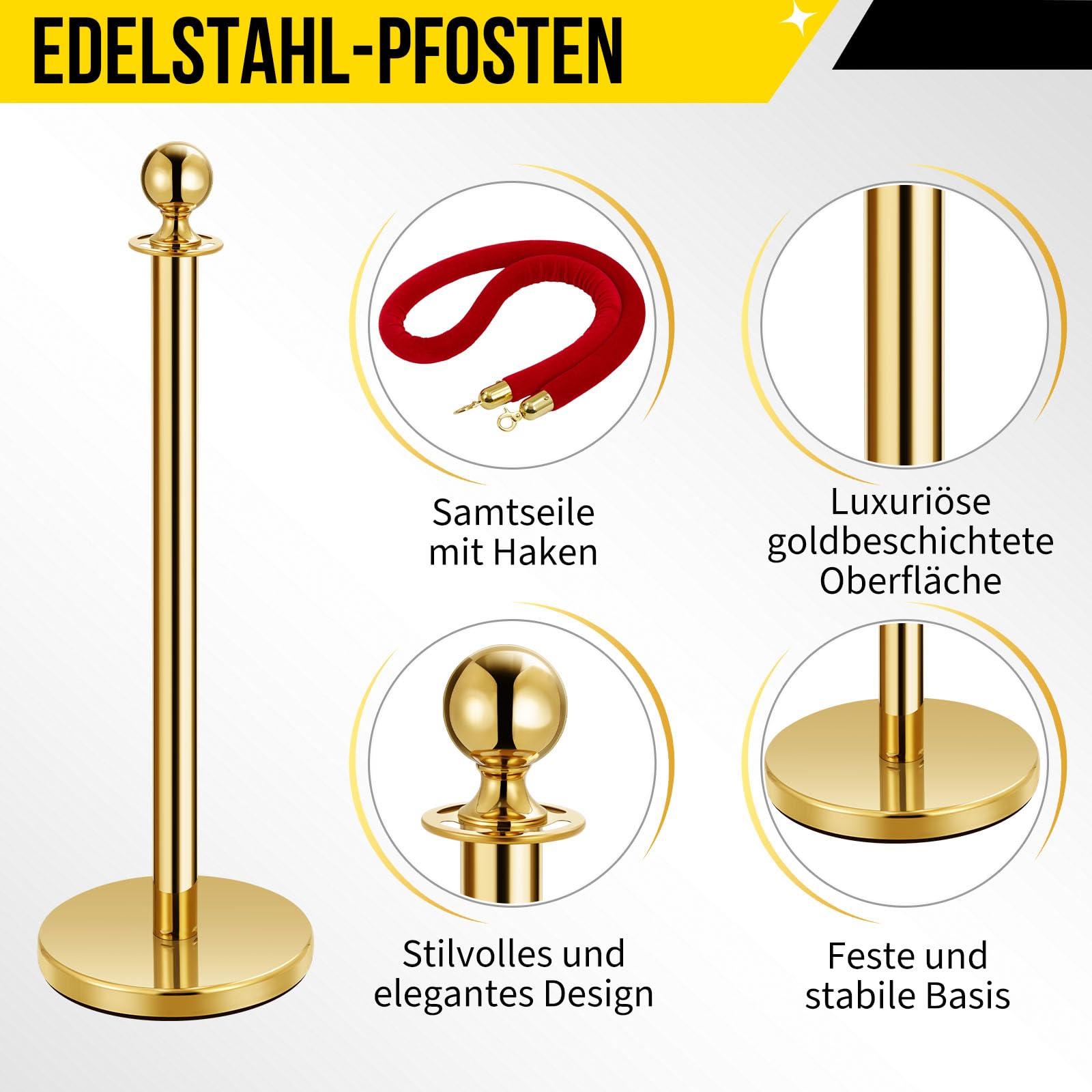 2 Stück Edelstahl Absperrpfosten Seil Abgrenzungsständer Kugelkopf Rote Samtseile Goldene Säule Crowd Control Barriers Abgrenzungsständer Absperrpfosten Für Theater Hochzeit Museen Und Ausstellung