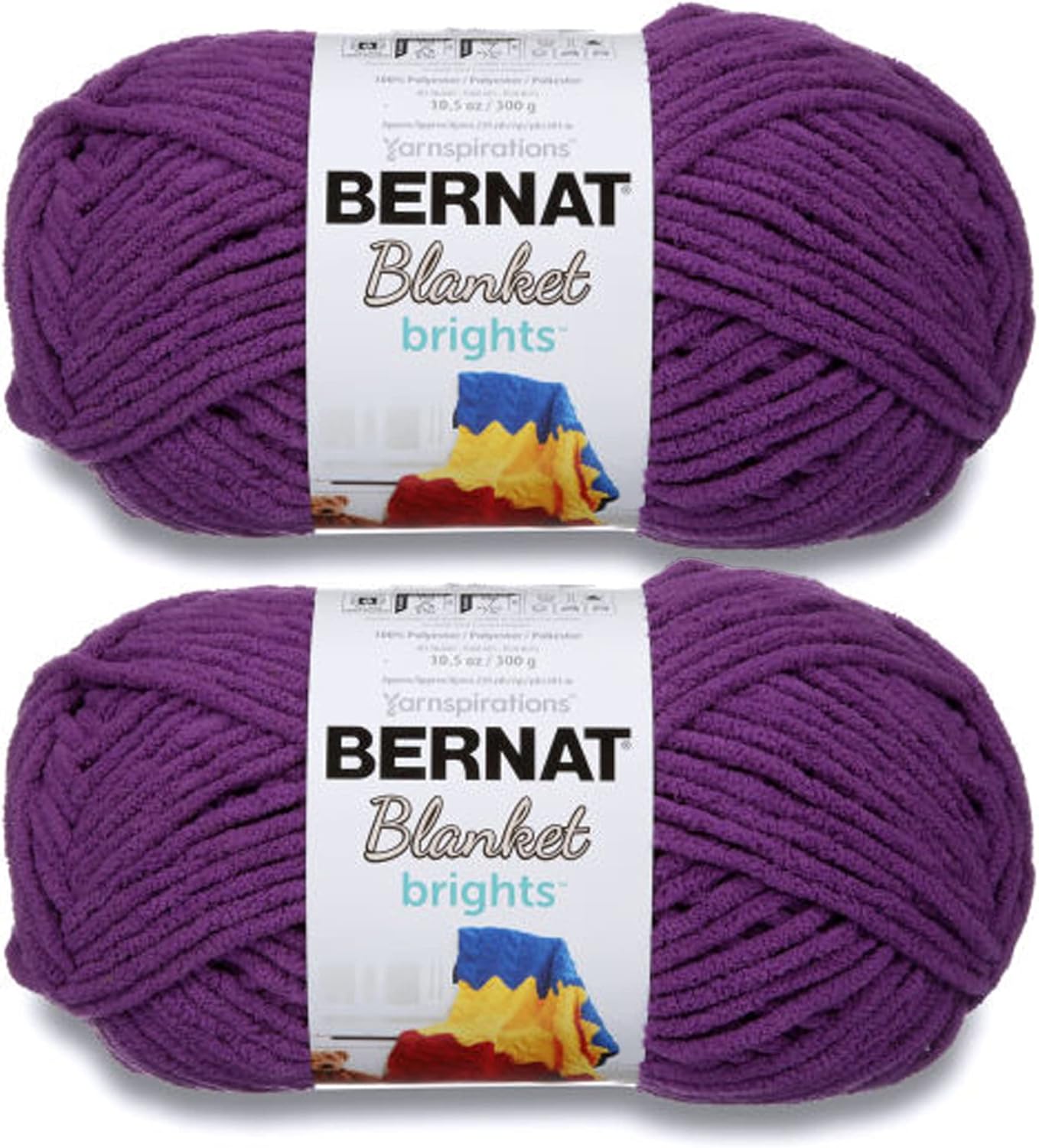 Bernat Blanket Brights Pow Purple Yarn - 2 Pack of 300g/10.5oz - Polyester - 6 Super Bulky - 220 Yards - Knitting/Crochet