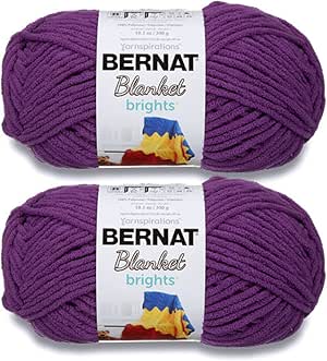 Bernat Blanket Brights Pow Purple Yarn - 2 Pack of 300g/10.5oz - Polyester - 6 Super Bulky - 220 Yards - Knitting/Crochet