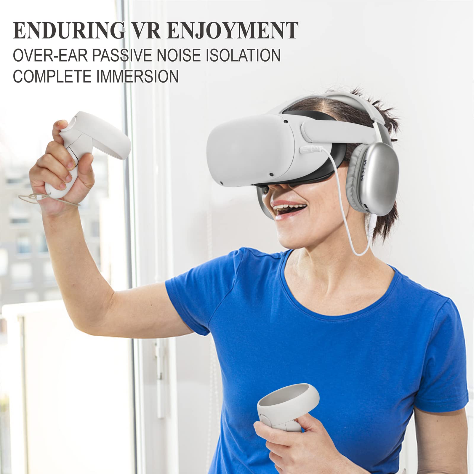 Cuffie da gioco compatibili con le cuffie Meta Quest 2 aumentano l'immersione VR - Cuffie VR con cavo di lunghezza personalizzata, driver audio di gioco ottimizzato, accessori VR
