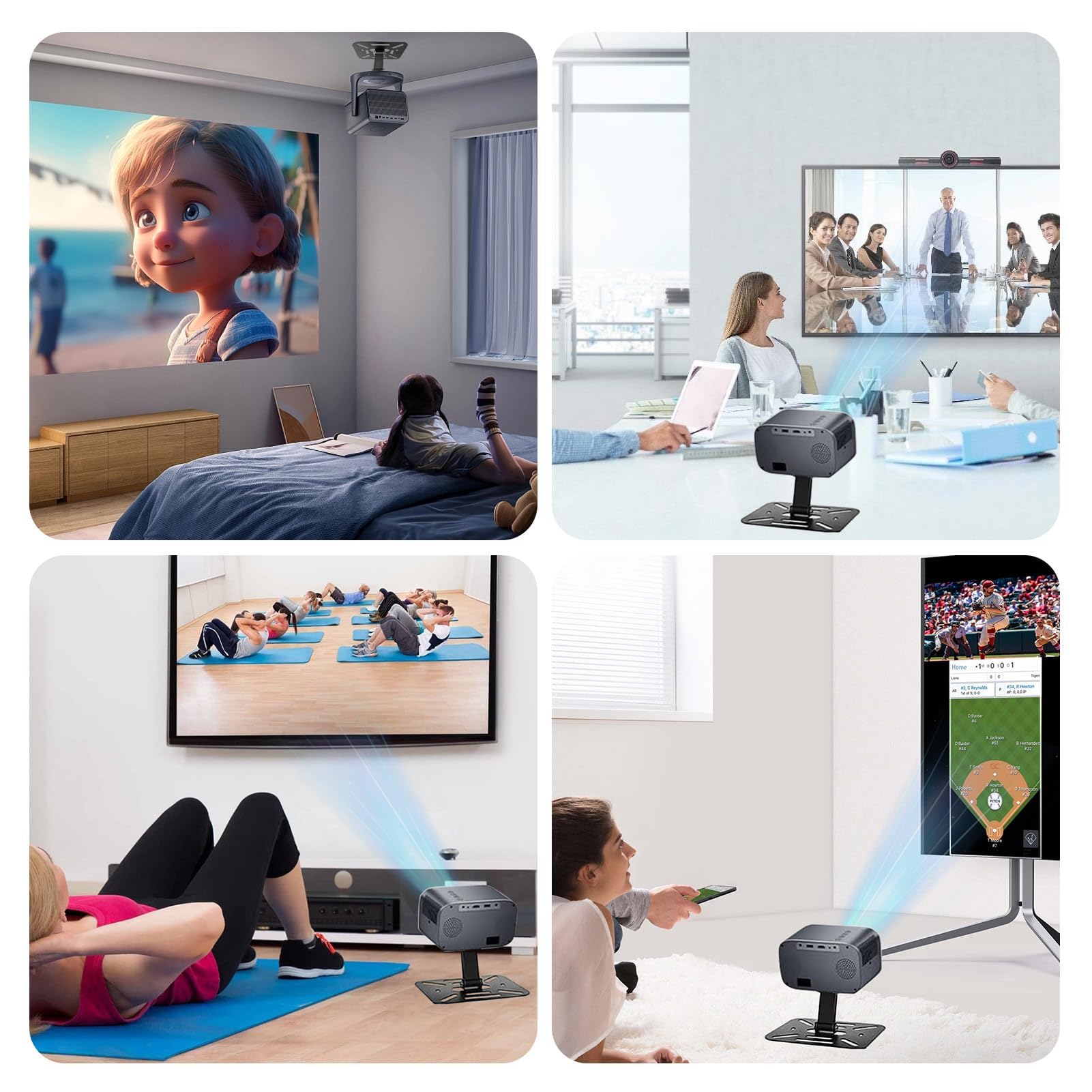 Mini supporto per proiettore da tavolo per soffitto, parete e tavolo, con filettatura da 1/4", girevole a 80° e pieghevole, per home theater, sala giochi e ufficio, nero