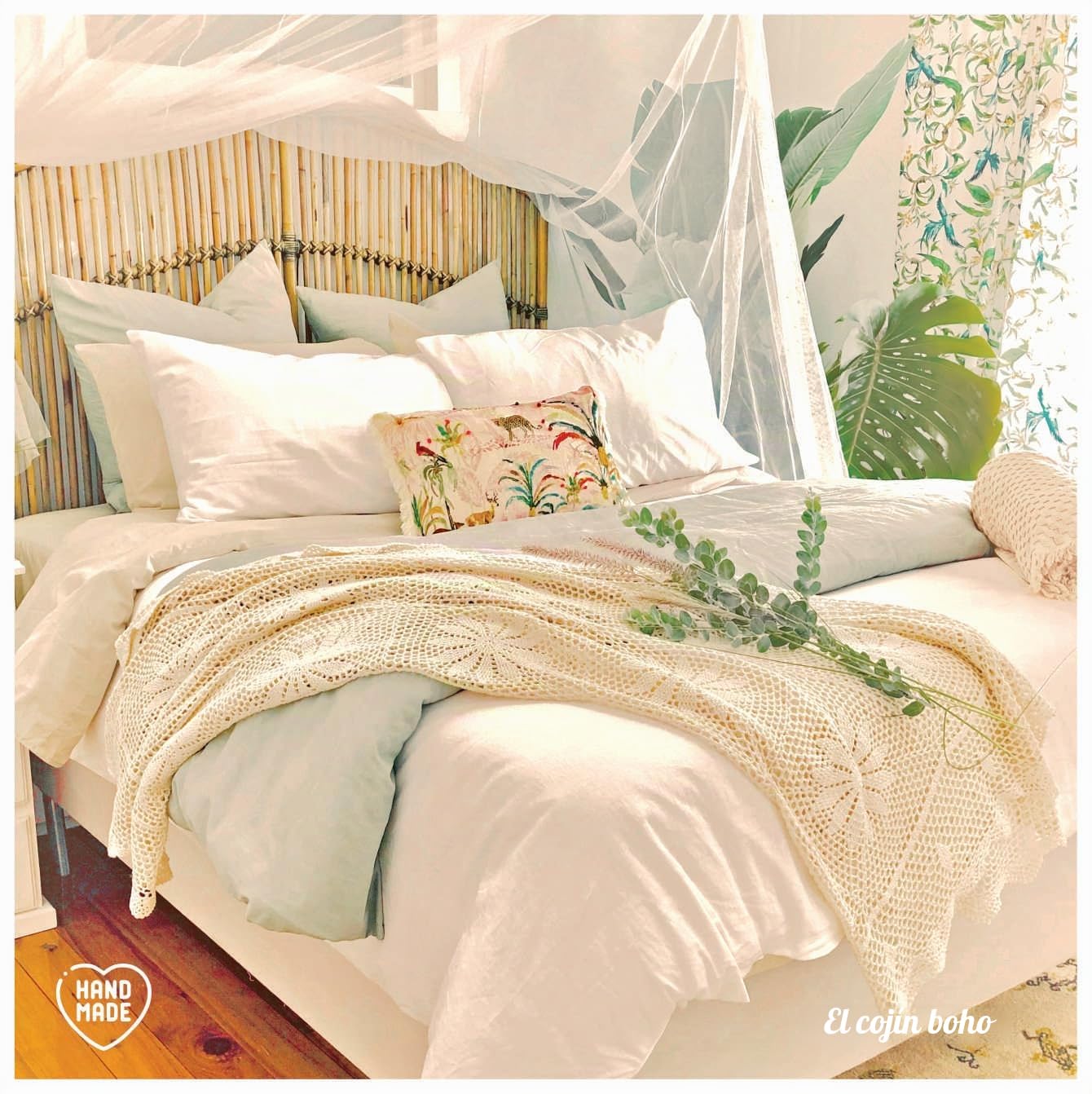 Zenviro Manta Bohemia – Mantas de Ganchillo Beige Crema – Manta Tejida a Mano – Manta sofá Cama (125 x 150 cm)