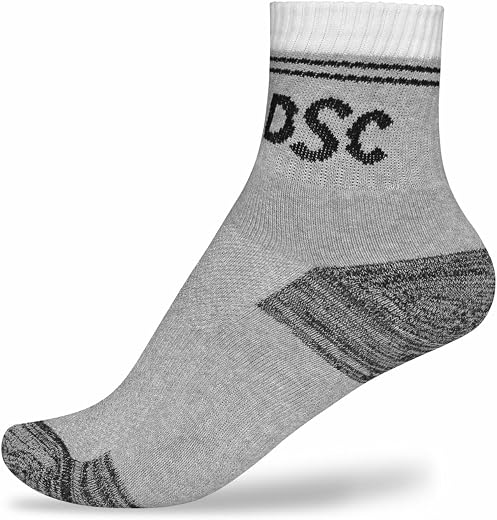 DSC 08 Ankle Cricket Socks | Color: Grey Melange/Black/White | Size: Free Size | Material: Cotton | for Men & Boys | Comfo...