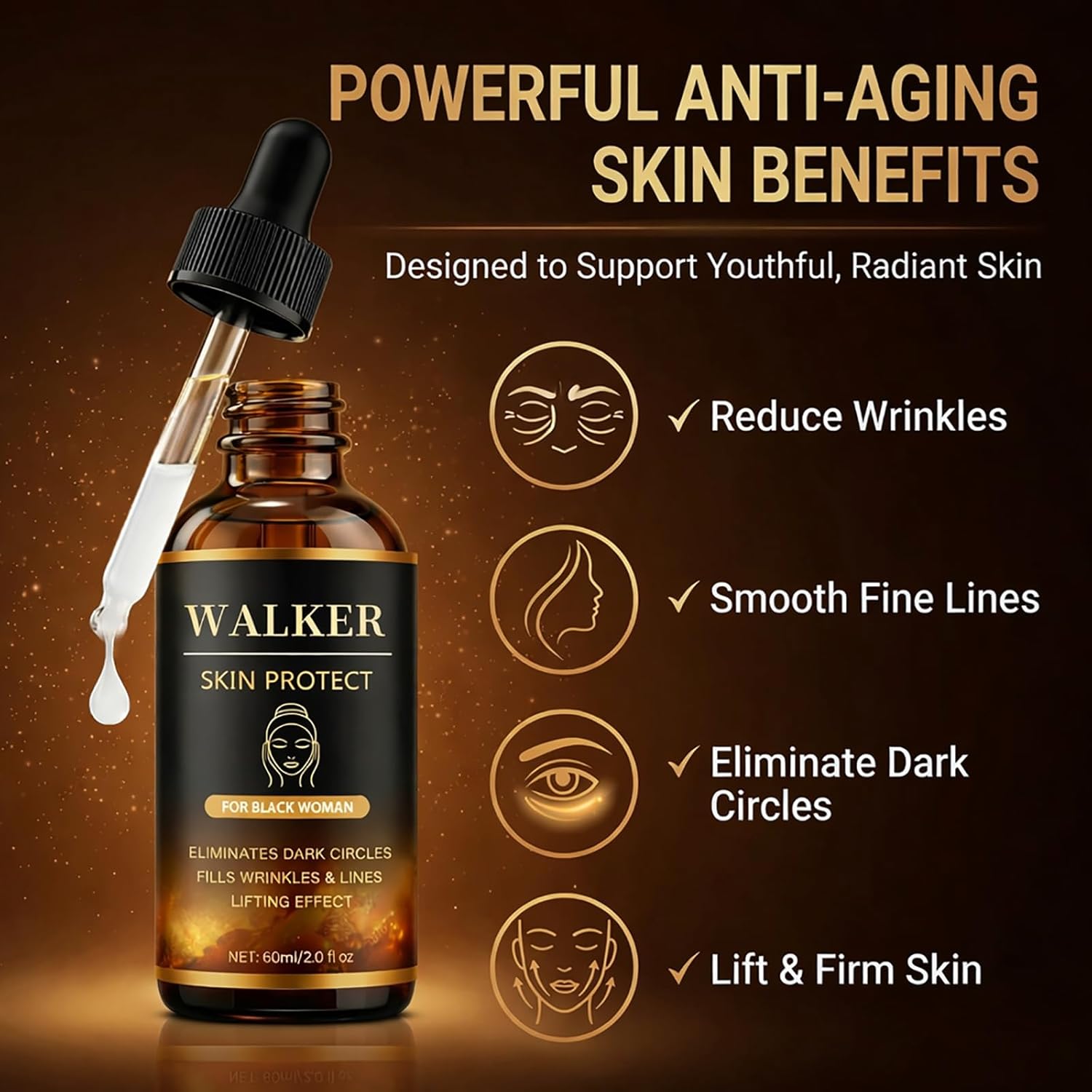Walker Skin Protect Serum for Black Women, Walker Skin Protector Anti-Wrinkle Face Serum - Reduces Wrinkles & Fine Lines, Eliminates Dark Circles, and Lifts & Firms Skin (1)