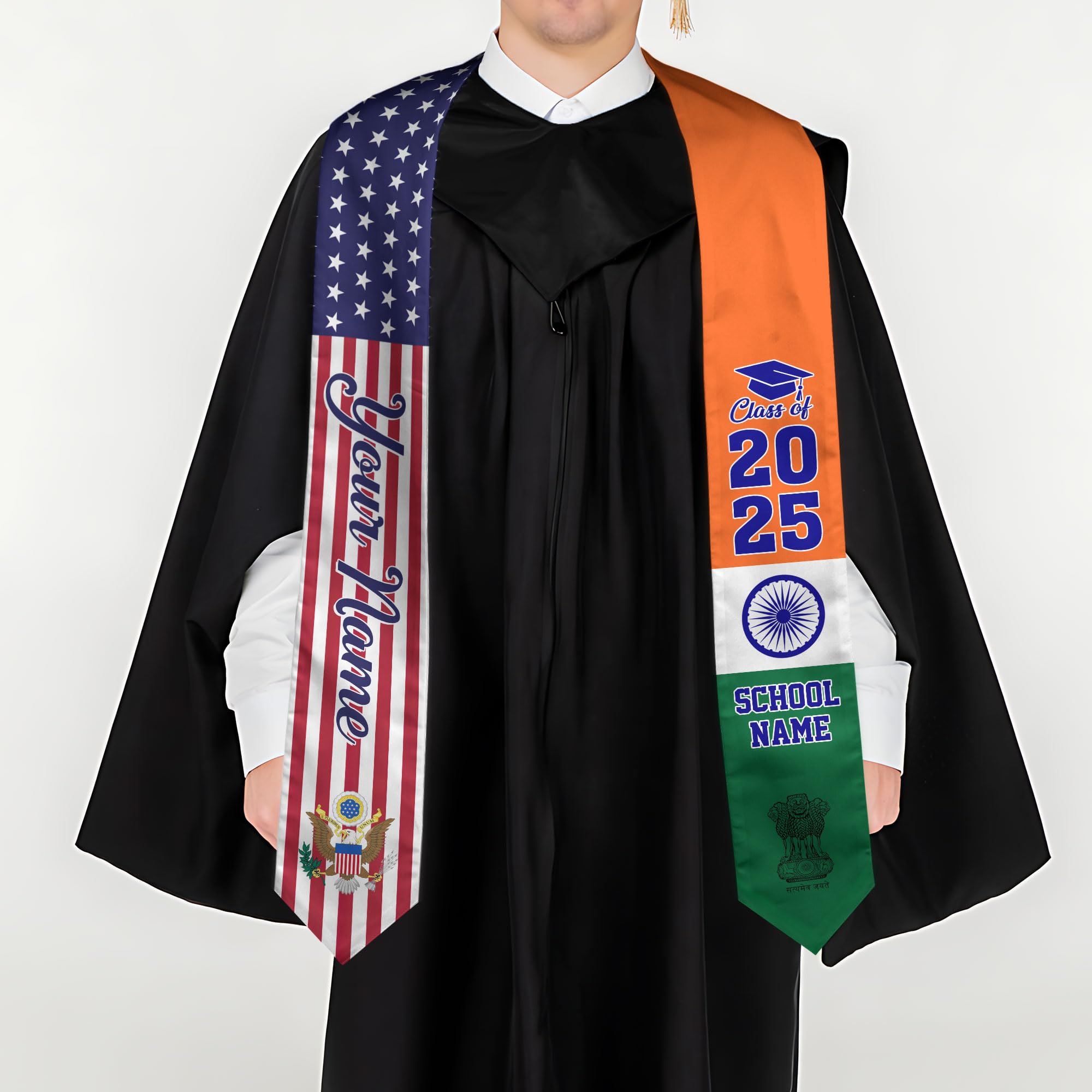 MonkeyVan Personalized India Graduation Stole, Indian Graduation Sash, India Flag Graduation Stole, Class of 2025 Id2