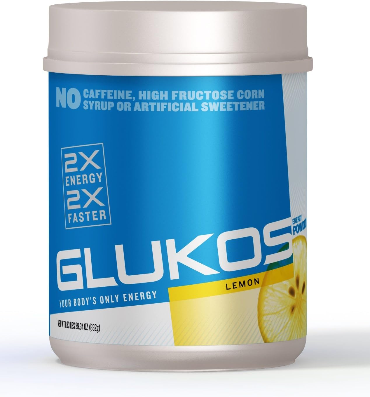 Glukos, Glucose Energy Powder, Lemon 2 Gal Bulk Canister, 1.83 lbs