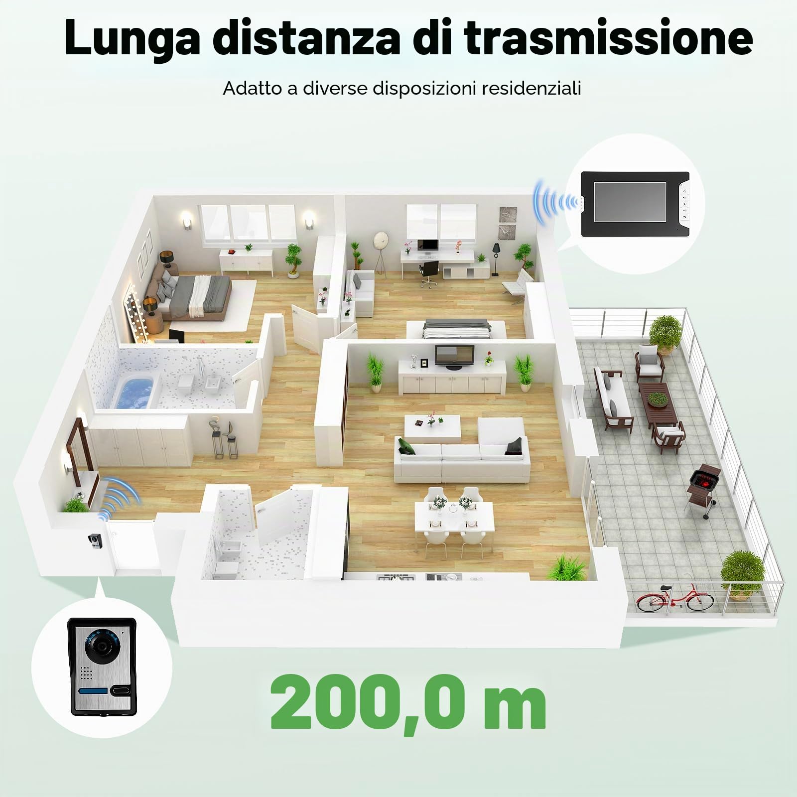 4 fili 7" video 2 casa di famiglia, videocitofono con telecamera monitor, videocitofono, video citofono a colori, per 1 famiglia