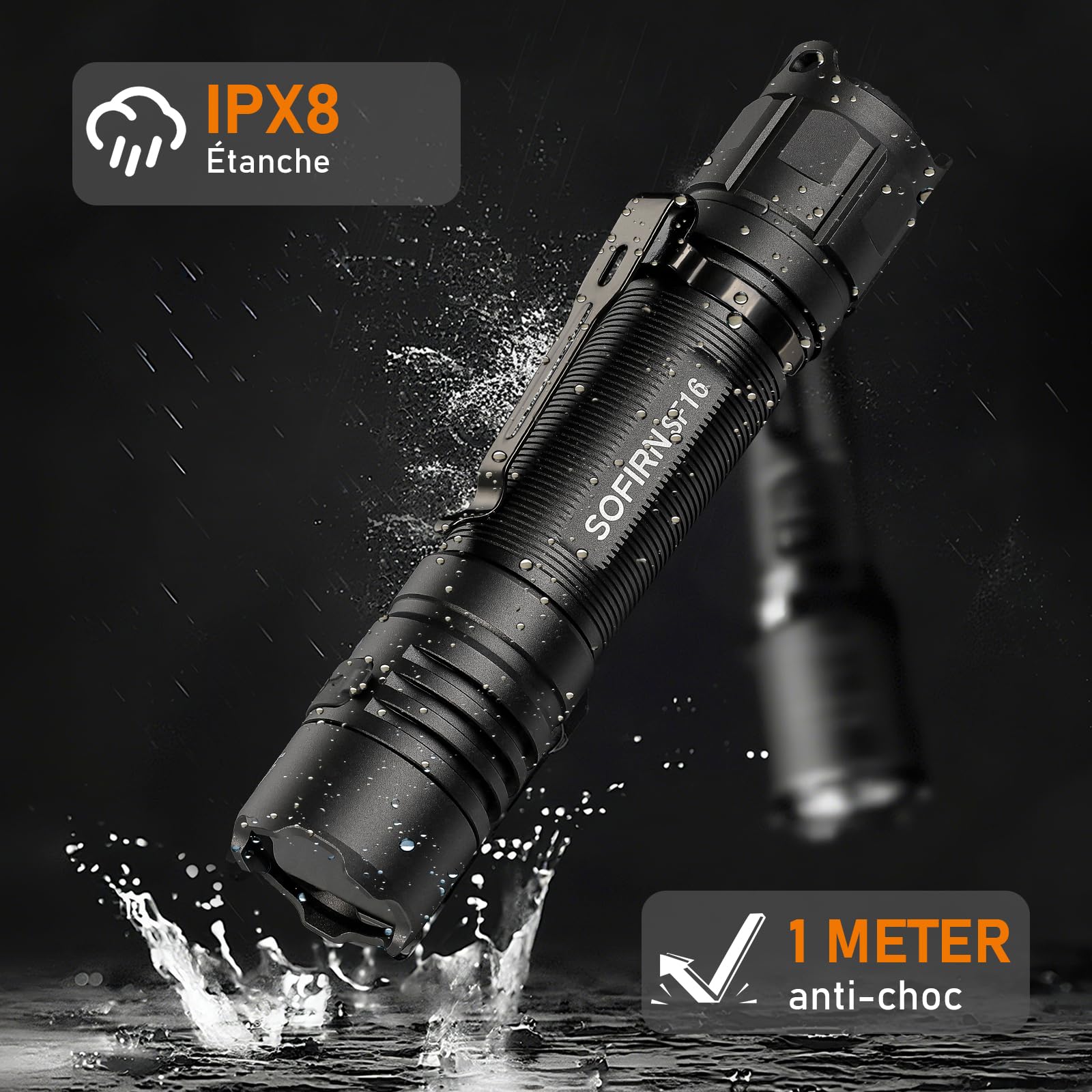 Lampe de poche UV 365 nm - Lumière noire - Lampe torche tactique rechargeable à LED pour détecter l'urine de chien - Dévoilement des taches invisibles - Ultraviolet pur haute définition (SF16 Noir)