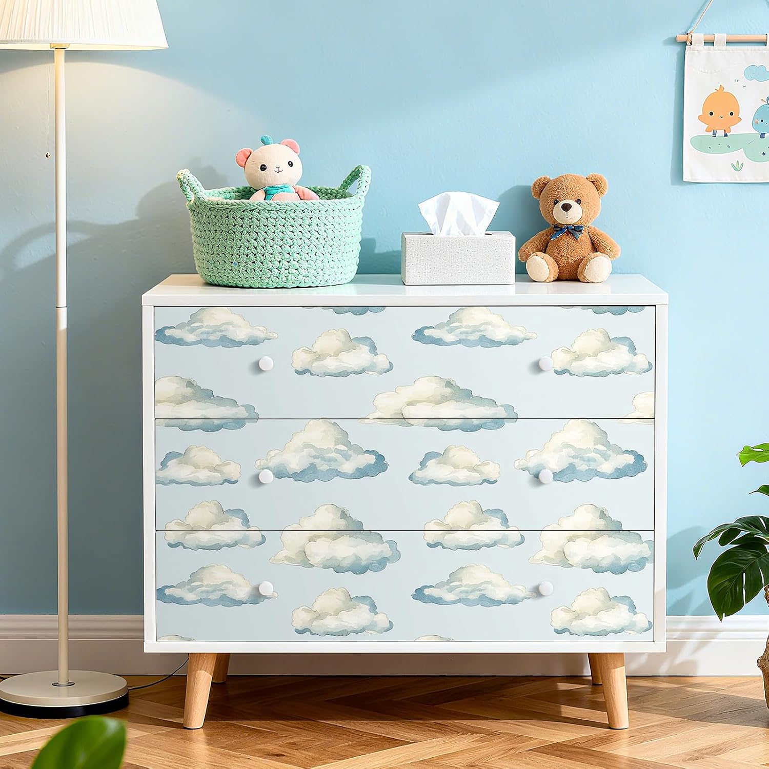 LACHEERY Light Blue and White Cloud Wallpaper Peel and Stick Blue Sky Clouds Wallpaper for Kids Room Nursery Removable Wall Paper Self Adhesive Could Contact Paper Peel and Stick for Walls 17.5"x79"